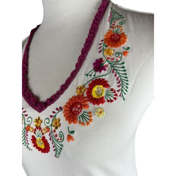 Double D Ranch Double Sided Embroidered VNeck Short Sleeve Cotton Top Small - Picture 6 of 8